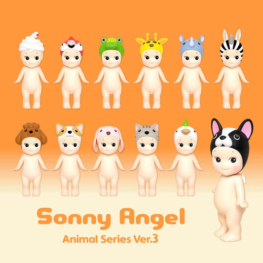 Top row (left to right):

Whipped cream with a red cherry and white bird

Red parrot

Green frog

Yellow giraffe

Blue rhinoceros

Black and white zebra

Bottom row (left to right):

Brown poodle

Tan and white corgi

Pink floppy-eared dog

Gray tabby cat

White bird with green crest

Black and white French bulldog (larger and posed separately on the right)
