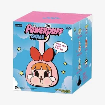 Box of Powerpuff Girls figurines with cartoon design on a white background